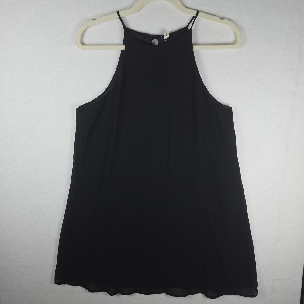 Tyche High-Neck Spaghetti Strap Shift Mini Dress M Black Keyhole Back